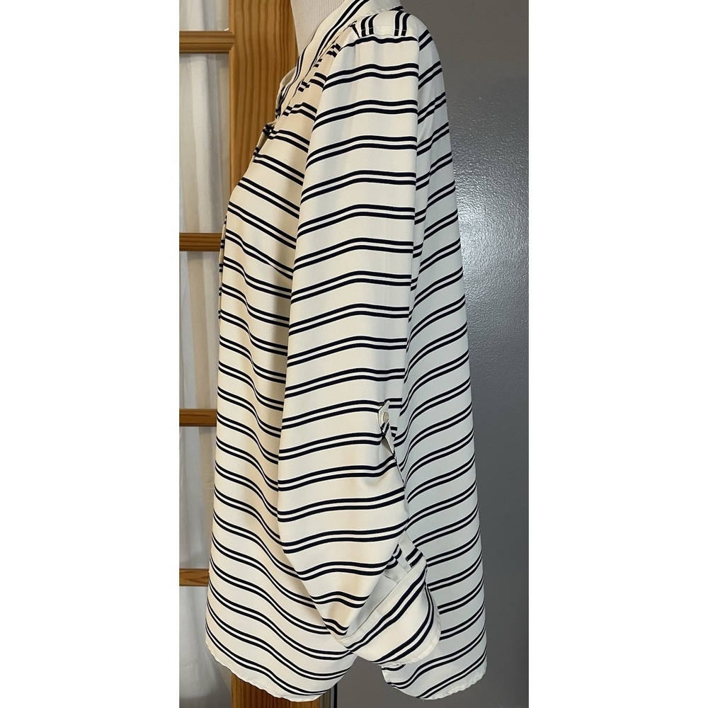 90s Talbots Striped Tunic Button Blouse XL White Black Long Sleeve Career Party - Picture 2 of 12